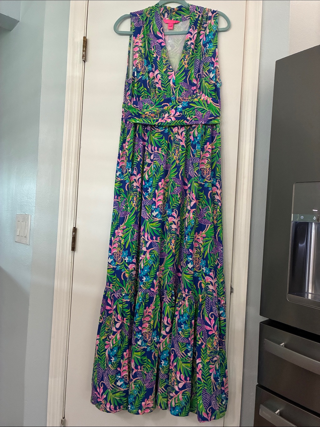 Lilly Pulitzer Sleeveless Tropical Maxi Dress In Blue, Green & Pink